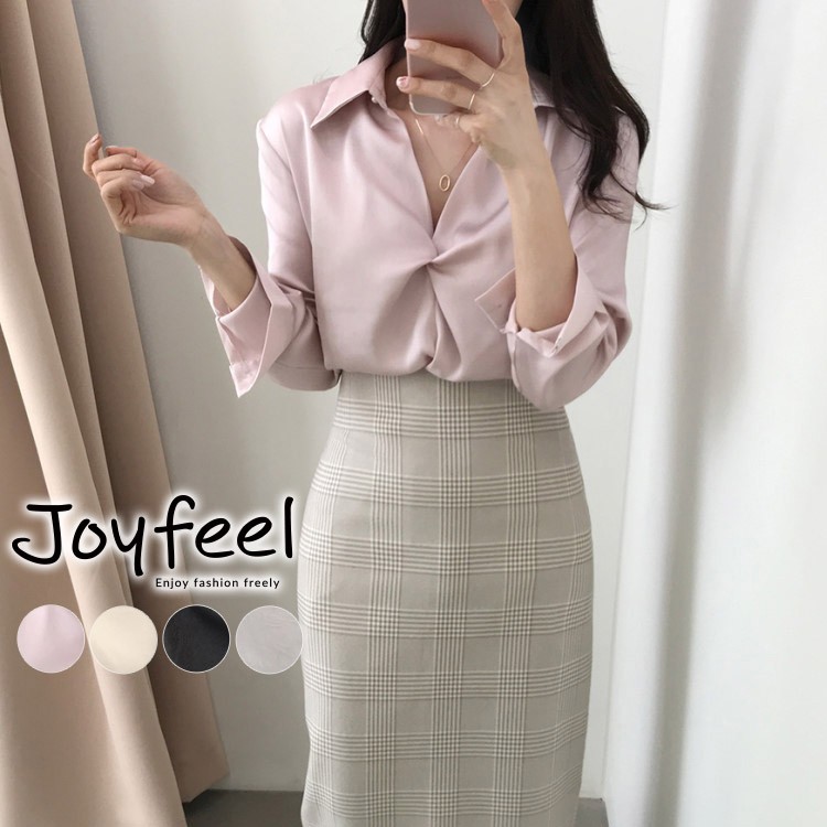 サテン とろみ シャツ ブラウス レディース 黒 白 韓国 送料無料 Dazzle ダズル