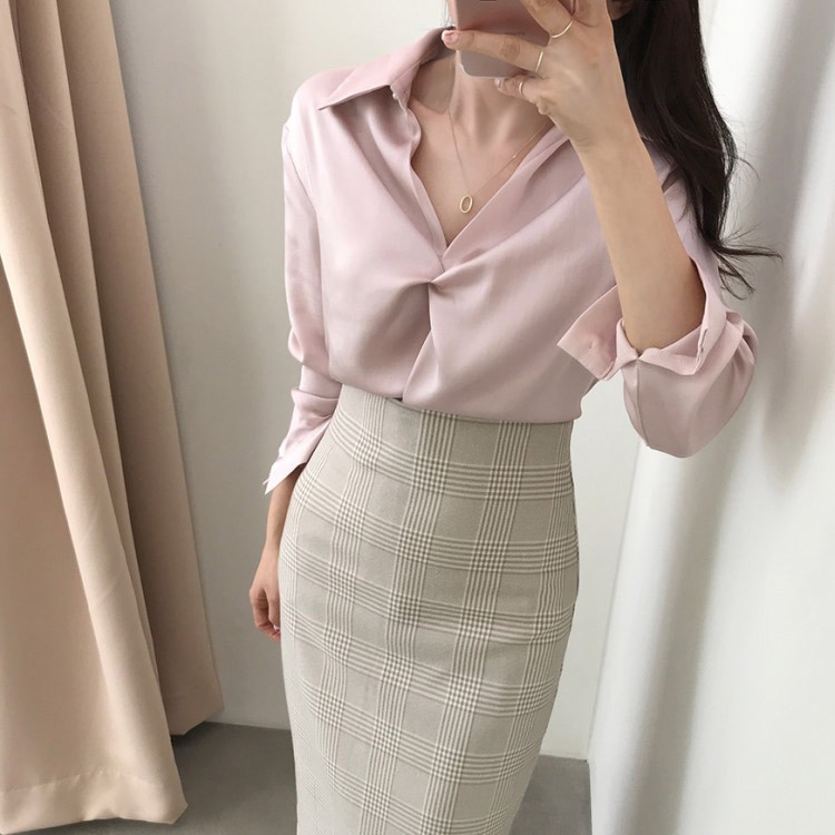 サテン とろみ シャツ ブラウス レディース 黒 白 韓国 送料無料 Dazzle ダズル