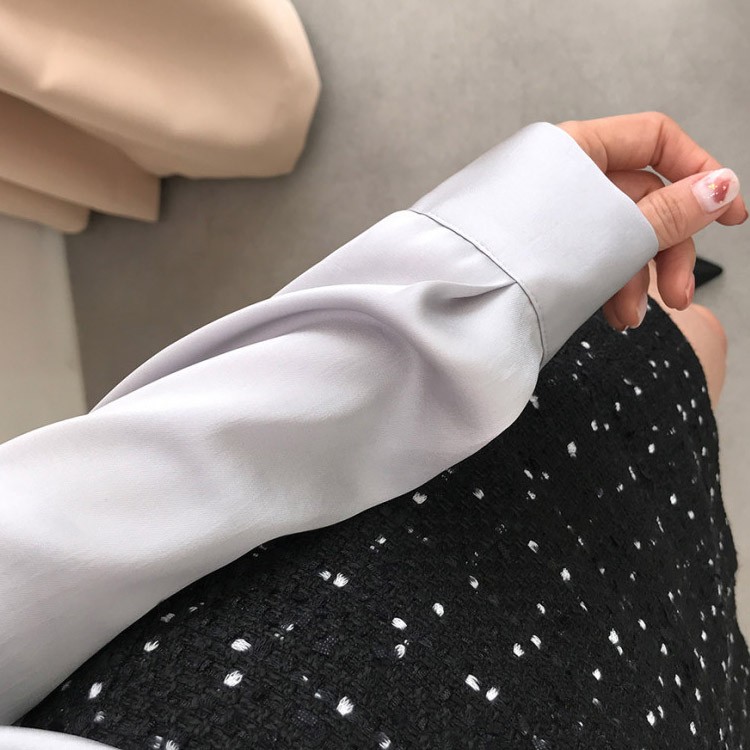 サテン とろみ シャツ ブラウス レディース 黒 白 韓国 送料無料 Dazzle ダズル