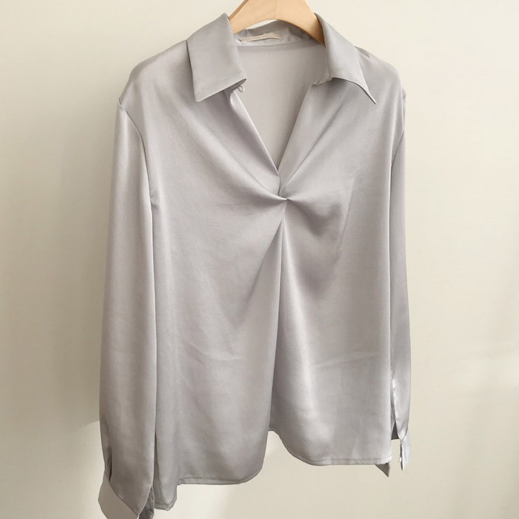 サテン とろみ シャツ ブラウス レディース 黒 白 韓国 送料無料 Dazzle ダズル