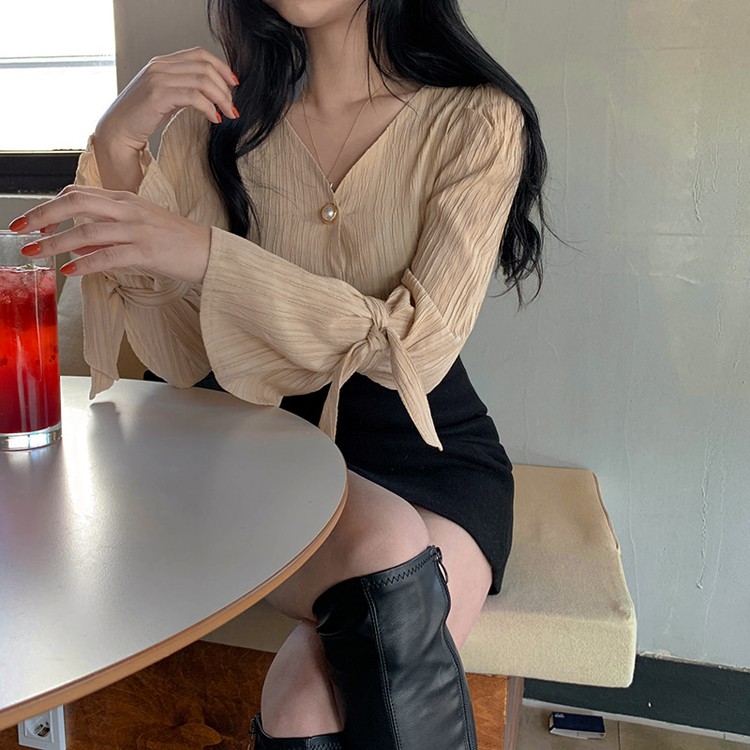 ブラウス ストライプ 長袖 パール レディース 韓国ファッション 送料無料 ジョイフィール joyfeel