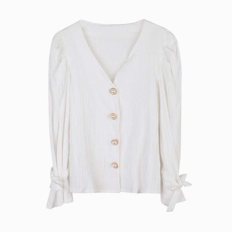 ブラウス ストライプ 長袖 パール レディース 韓国ファッション 送料無料 ジョイフィール joyfeel