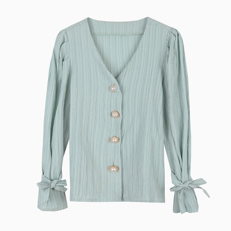 ブラウス ストライプ 長袖 パール レディース 韓国ファッション 送料無料 ジョイフィール joyfeel