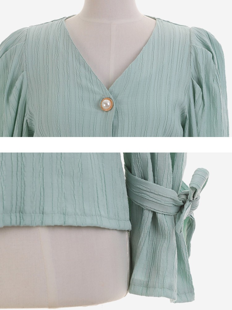 ブラウス ストライプ 長袖 パール レディース 韓国ファッション 送料無料 ジョイフィール joyfeel