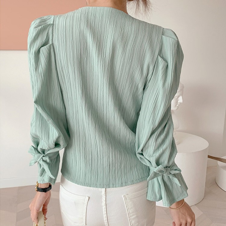 ブラウス ストライプ 長袖 パール レディース 韓国ファッション 送料無料 ジョイフィール joyfeel