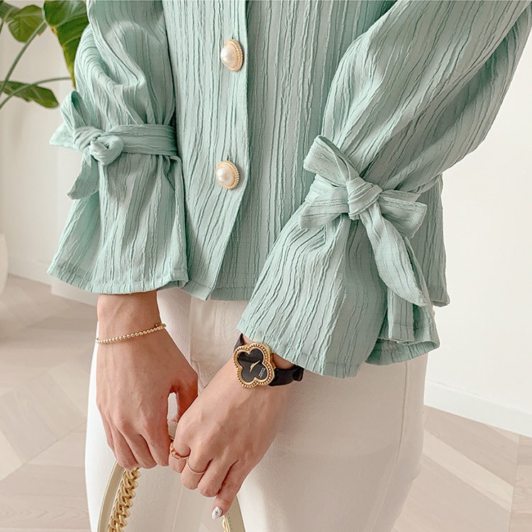 ブラウス ストライプ 長袖 パール レディース 韓国ファッション 送料無料 ジョイフィール joyfeel