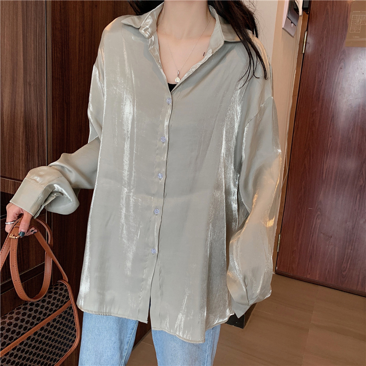 ブラウス ツヤ感 レディース 長袖 サテン 韓国 送料無料 ジョイフィール joyfeel