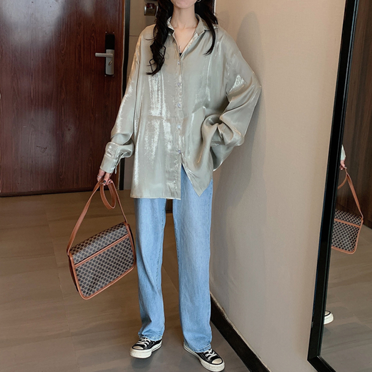 ブラウス ツヤ感 レディース 長袖 サテン 韓国 送料無料 ジョイフィール joyfeel