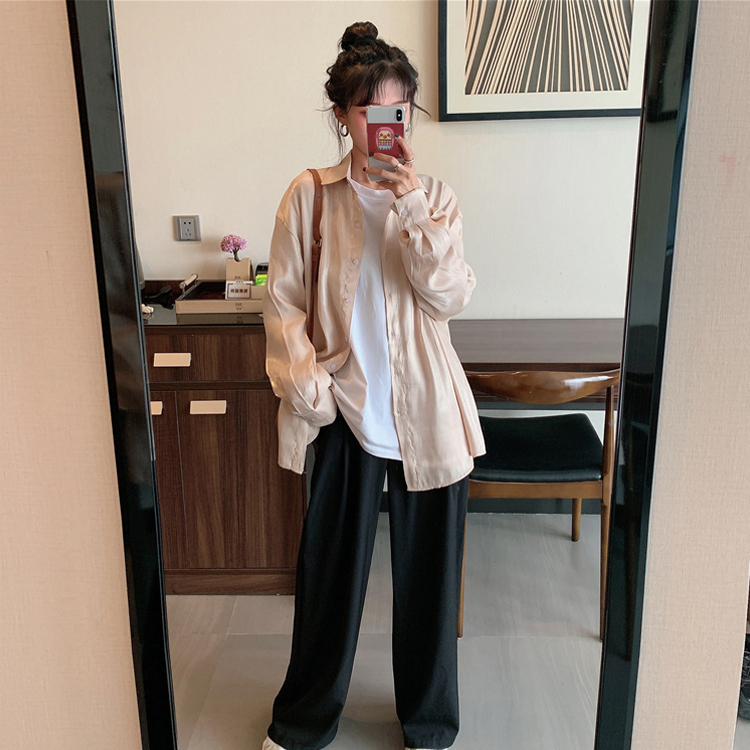 ブラウス ツヤ感 レディース 長袖 サテン 韓国 送料無料 ジョイフィール joyfeel