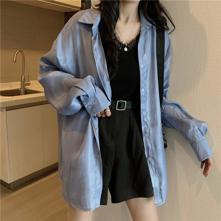 ブラウス ツヤ感 レディース 長袖 サテン 韓国 送料無料 ジョイフィール joyfeel