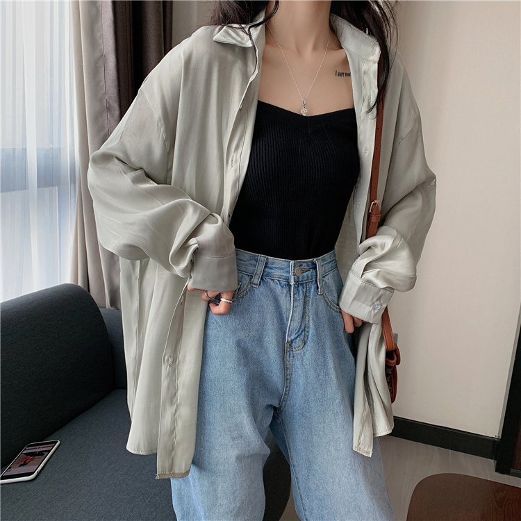 ブラウス ツヤ感 レディース 長袖 サテン 韓国 送料無料 ジョイフィール joyfeel