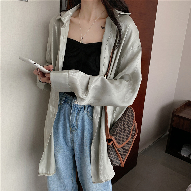 ブラウス ツヤ感 レディース 長袖 サテン 韓国 送料無料 ジョイフィール joyfeel