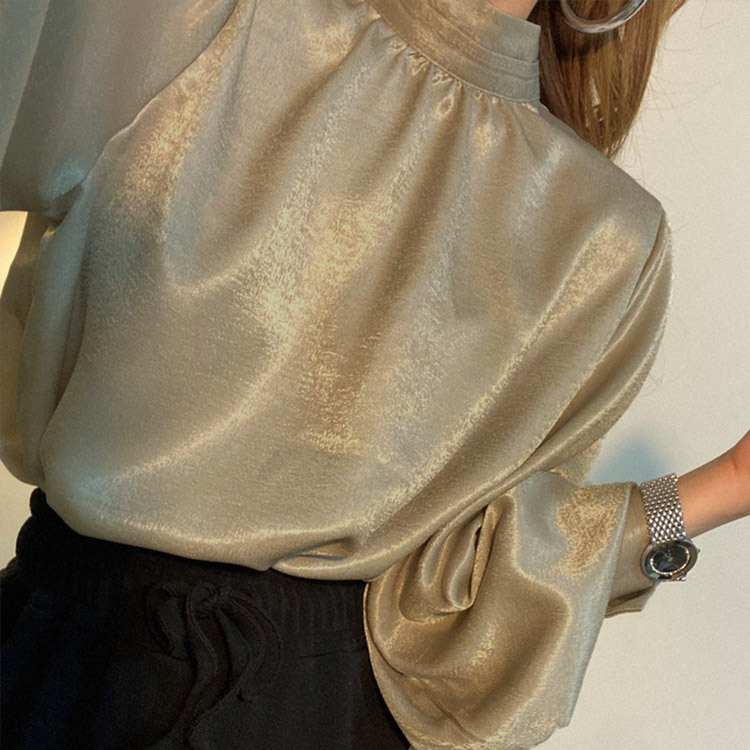 ブラウス サテン レディース 長袖 ボリューム袖 バルーンスリーブ 韓国 送料無料 ジョイフィール joyfeel
