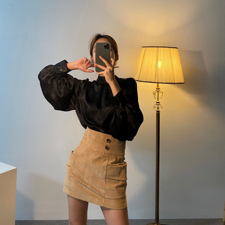 ブラウス サテン レディース 長袖 ボリューム袖 バルーンスリーブ 韓国 送料無料 ジョイフィール joyfeel