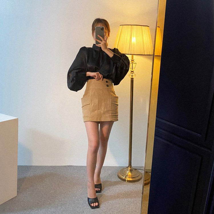 ブラウス サテン レディース 長袖 ボリューム袖 バルーンスリーブ 韓国 送料無料 ジョイフィール joyfeel