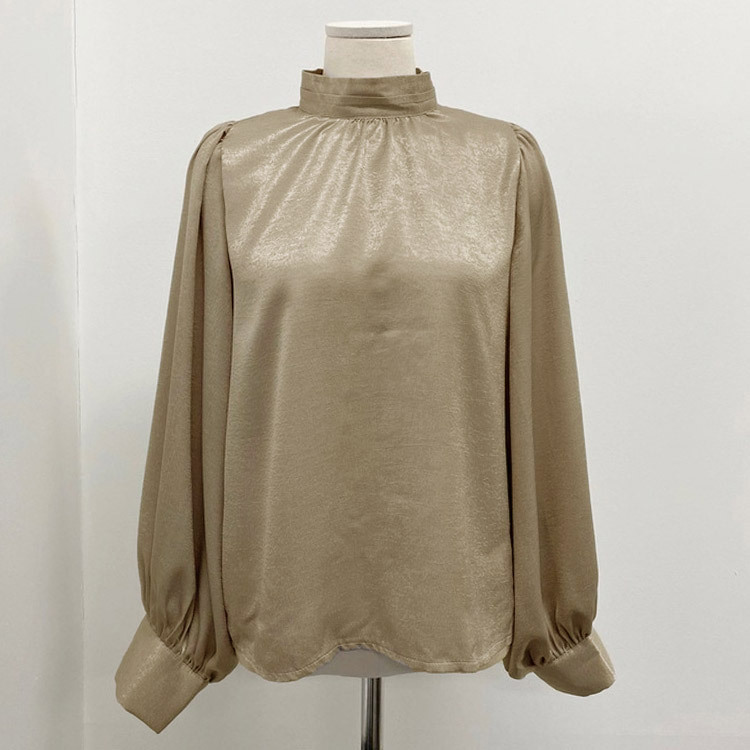 ブラウス サテン レディース 長袖 ボリューム袖 バルーンスリーブ 韓国 送料無料 ジョイフィール joyfeel