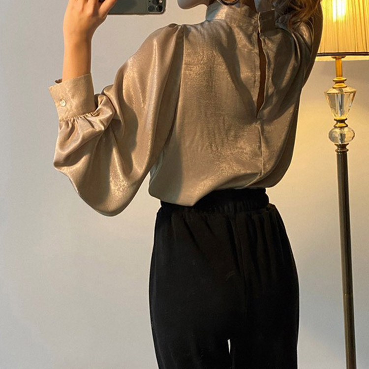 ブラウス サテン レディース 長袖 ボリューム袖 バルーンスリーブ 韓国 送料無料 ジョイフィール joyfeel