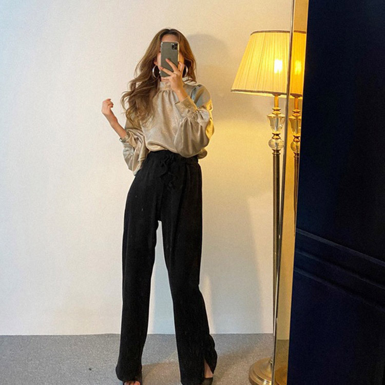 ブラウス サテン レディース 長袖 ボリューム袖 バルーンスリーブ 韓国 送料無料 ジョイフィール joyfeel