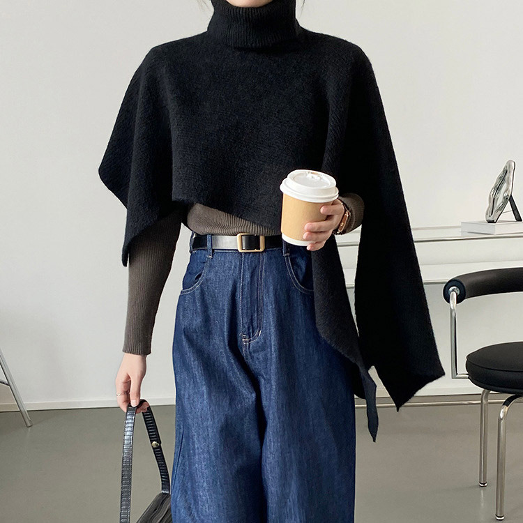 ケープ ニット ベスト タートルネック マント ポンチョ 韓国 Dazzle ダズル