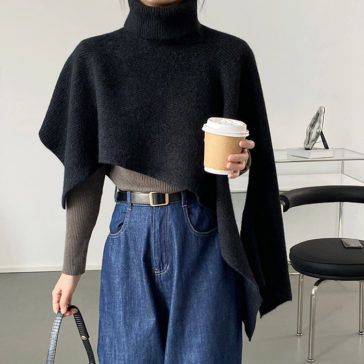 ケープ ニット ベスト タートルネック マント ポンチョ 韓国 Dazzle ダズル
