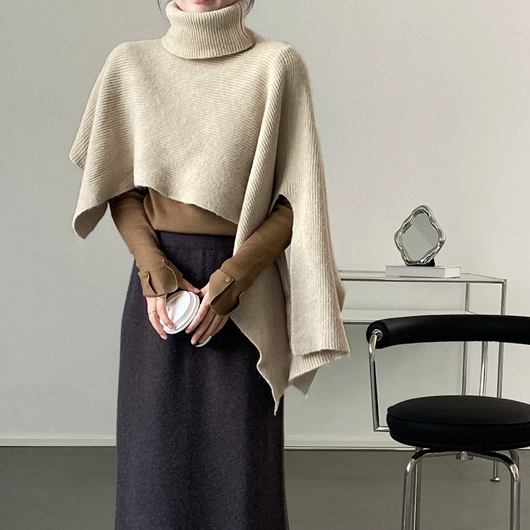 ケープ ニット ベスト タートルネック マント ポンチョ 韓国 Dazzle ダズル