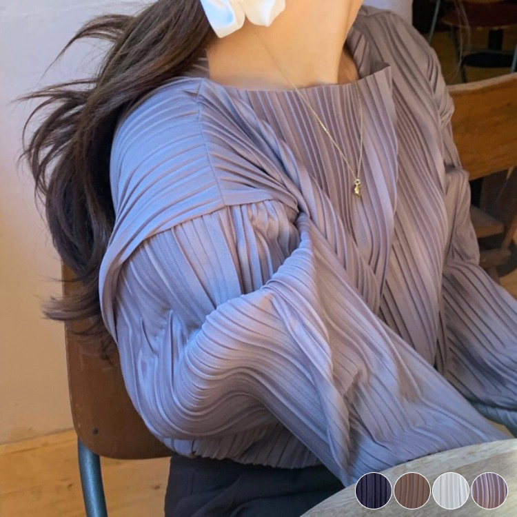 ブラウス レディース プリーツ エレガント きれい色 くすみカラー 韓国 送料無料 Dazzle ダズル