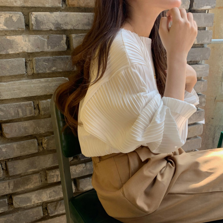 ブラウス レディース プリーツ エレガント きれい色 くすみカラー 韓国 送料無料 Dazzle ダズル