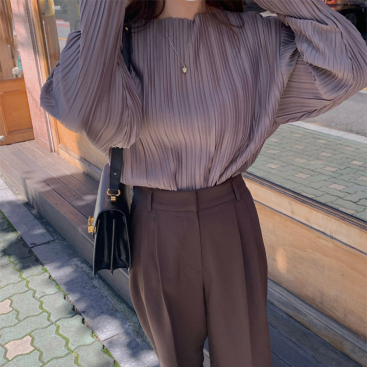 ブラウス レディース プリーツ エレガント きれい色 くすみカラー 韓国 送料無料 Dazzle ダズル