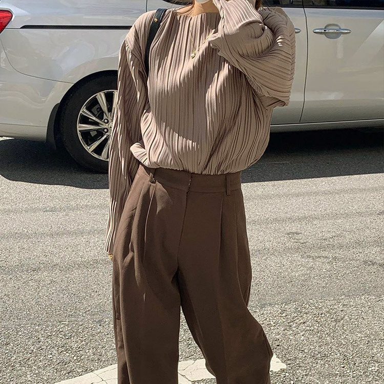 ブラウス レディース プリーツ エレガント きれい色 くすみカラー 韓国 送料無料 Dazzle ダズル