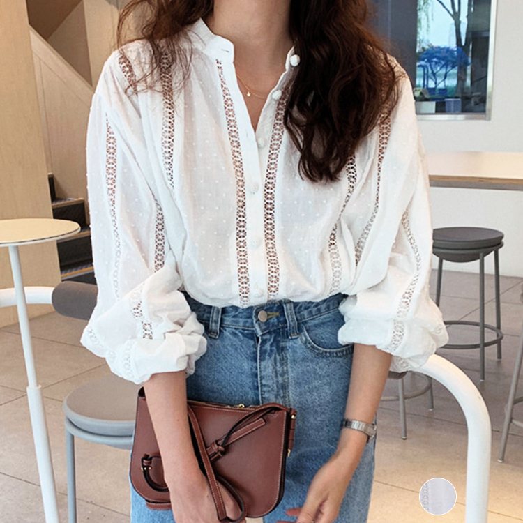 シャツ レディース 長袖 レース 刺繍 シースルー レース ゆったり オーバーサイズ Dazzle ダズル