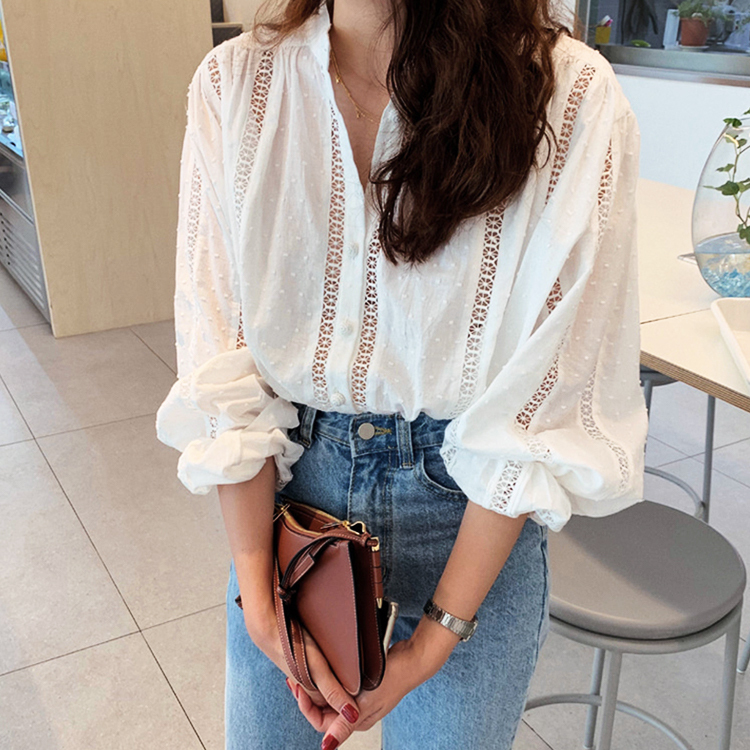 シャツ レディース 長袖 レース 刺繍 シースルー レース ゆったり オーバーサイズ Dazzle ダズル