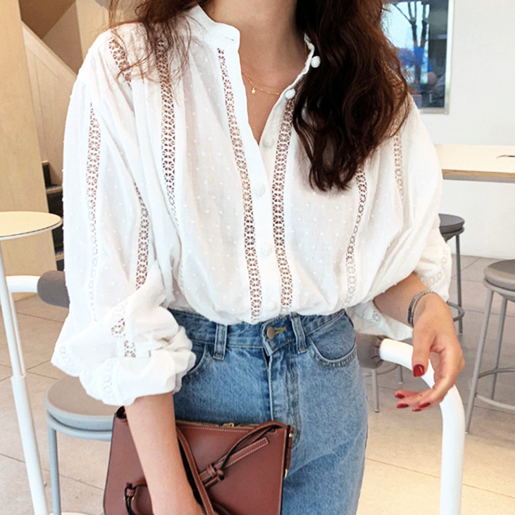 シャツ レディース 長袖 レース 刺繍 シースルー レース ゆったり オーバーサイズ Dazzle ダズル