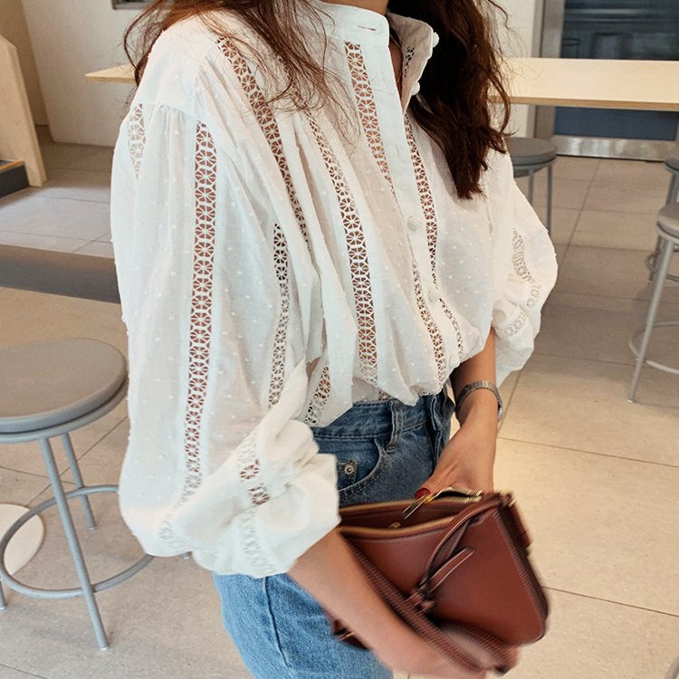 シャツ レディース 長袖 レース 刺繍 シースルー レース ゆったり オーバーサイズ Dazzle ダズル