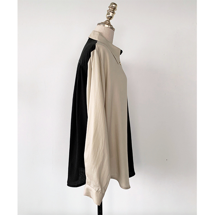 長袖 ブラウス レディース とろみ シフォン シャツ かっこいい クール バイカラー アシンメトリー 秋 冬 おしゃれ 韓国 Dazzle ダズル