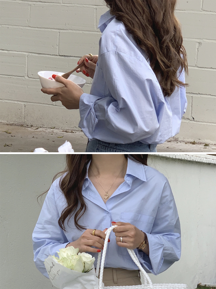 シャツ レディース ブラウス 長袖 ゆったり 無地 ユニセックス シンプル おしゃれ パウダーカラー ビックシルエット    イエロー  ジョイフィール joyfeel