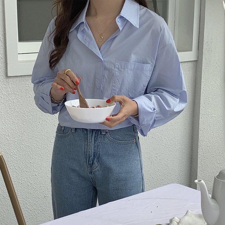 シャツ レディース ブラウス 長袖 ゆったり 無地 ユニセックス シンプル おしゃれ パウダーカラー ビックシルエット    イエロー  ジョイフィール joyfeel