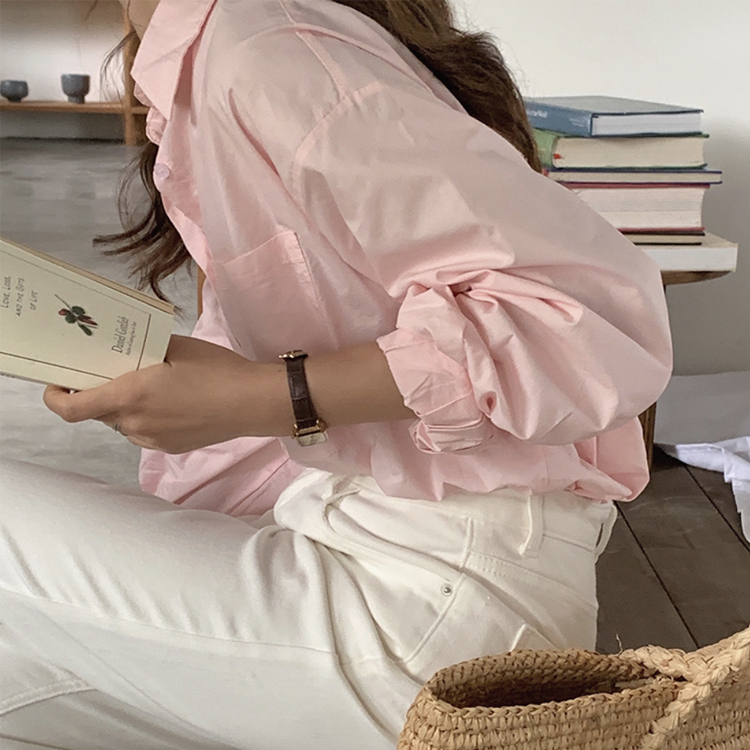 シャツ レディース ブラウス 長袖 ゆったり 無地 ユニセックス シンプル おしゃれ パウダーカラー ビックシルエット    イエロー  ジョイフィール joyfeel