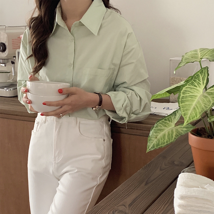 シャツ レディース ブラウス 長袖 ゆったり 無地 ユニセックス シンプル おしゃれ パウダーカラー ビックシルエット    イエロー  ジョイフィール joyfeel