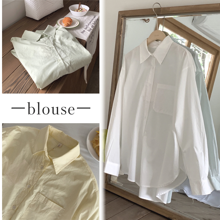 シャツ レディース ブラウス 長袖 ゆったり 無地 ユニセックス シンプル おしゃれ パウダーカラー ビックシルエット    イエロー  ジョイフィール joyfeel