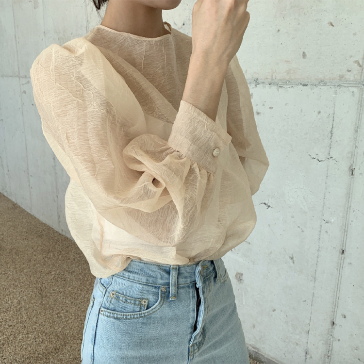 ブラウス レディース トップス 長袖 シアーブラウス すけ感 しわ ゆったり エレガント シアー シースルー エレガント おしゃれ フェミニン 春 夏 秋  ジョイフィール joyfeel
