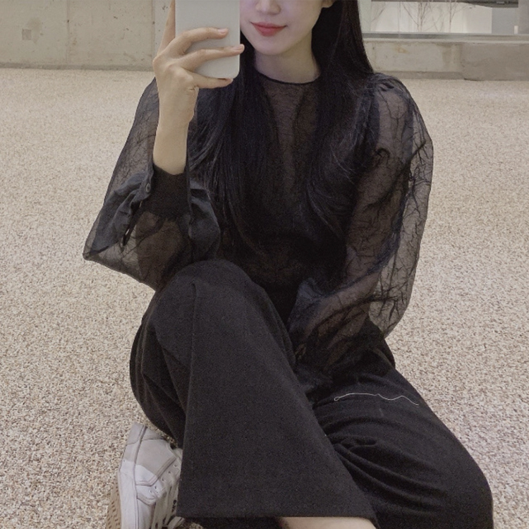 ブラウス レディース トップス 長袖 シアーブラウス すけ感 しわ ゆったり エレガント シアー シースルー エレガント おしゃれ フェミニン 春 夏 秋  ジョイフィール joyfeel