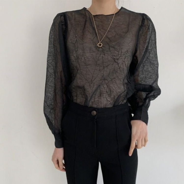 ブラウス レディース トップス 長袖 シアーブラウス すけ感 しわ ゆったり エレガント シアー シースルー エレガント おしゃれ フェミニン 春 夏 秋  ジョイフィール joyfeel