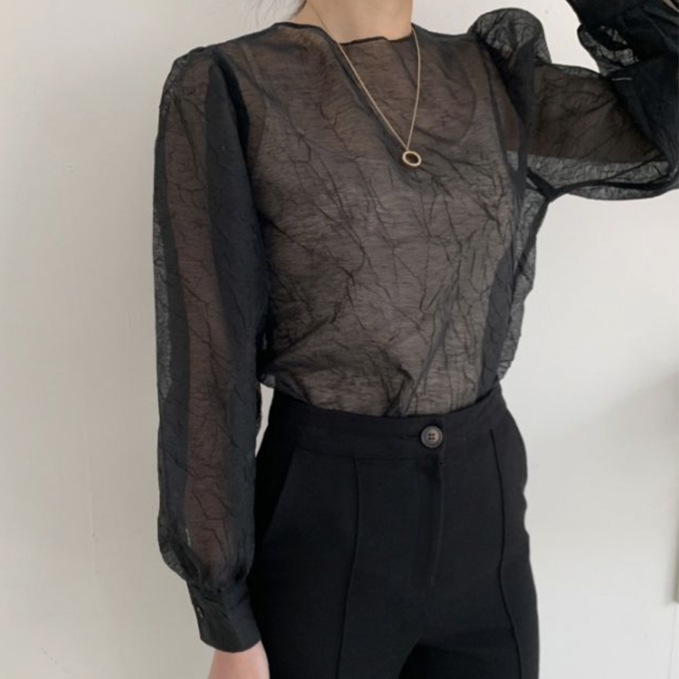 ブラウス レディース トップス 長袖 シアーブラウス すけ感 しわ ゆったり エレガント シアー シースルー エレガント おしゃれ フェミニン 春 夏 秋  ジョイフィール joyfeel