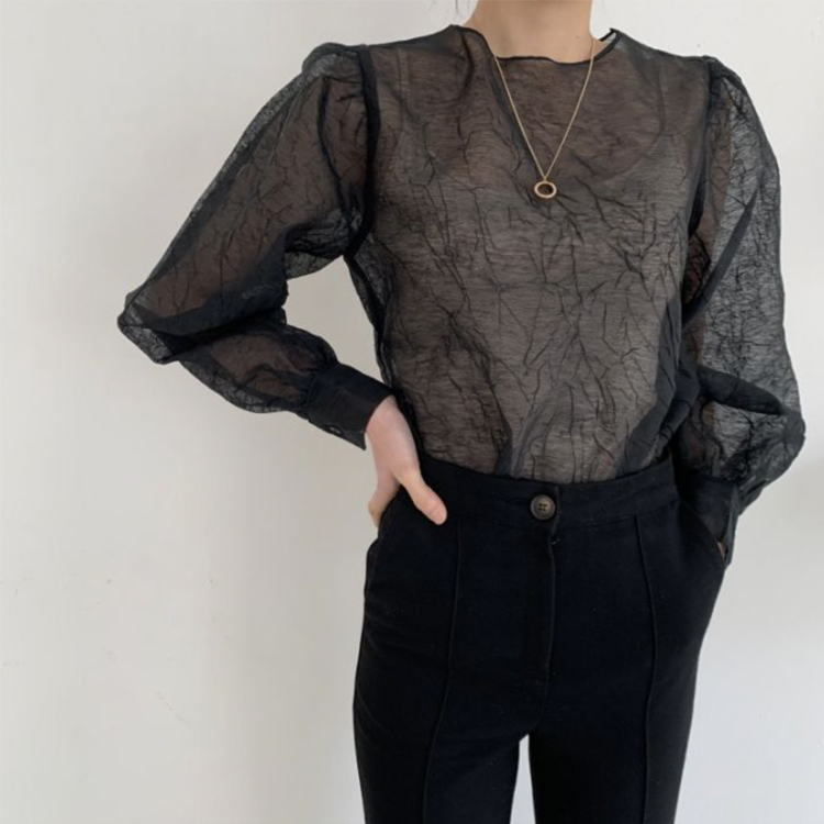 ブラウス レディース トップス 長袖 シアーブラウス すけ感 しわ ゆったり エレガント シアー シースルー エレガント おしゃれ フェミニン 春 夏 秋  ジョイフィール joyfeel