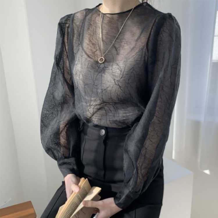 ブラウス レディース トップス 長袖 シアーブラウス すけ感 しわ ゆったり エレガント シアー シースルー エレガント おしゃれ フェミニン 春 夏 秋  ジョイフィール joyfeel