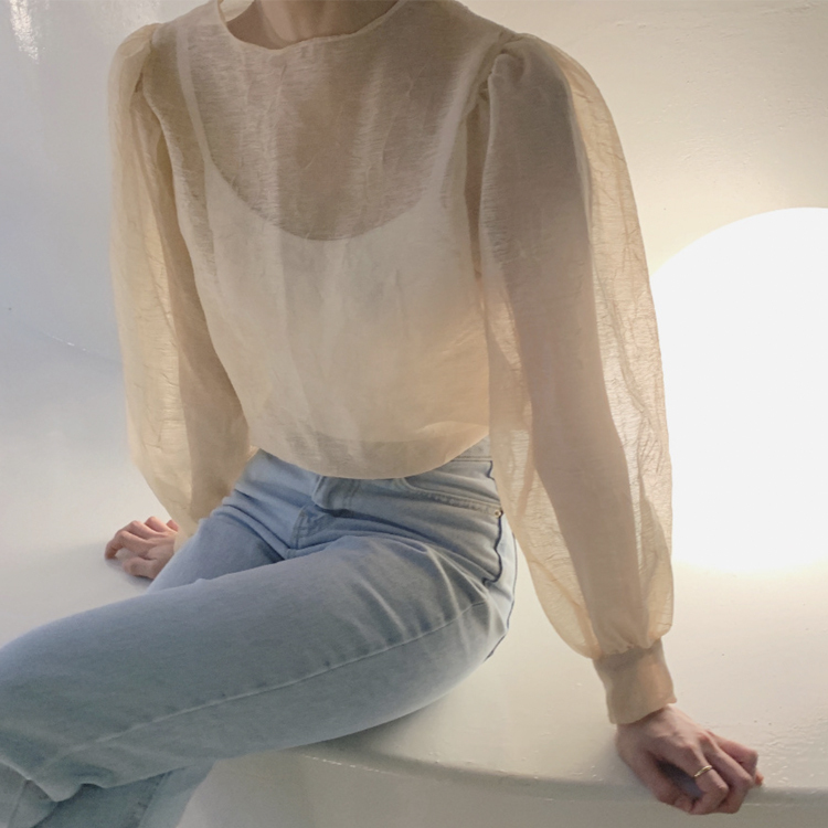 ブラウス レディース トップス 長袖 シアーブラウス すけ感 しわ ゆったり エレガント シアー シースルー エレガント おしゃれ フェミニン 春 夏 秋  ジョイフィール joyfeel