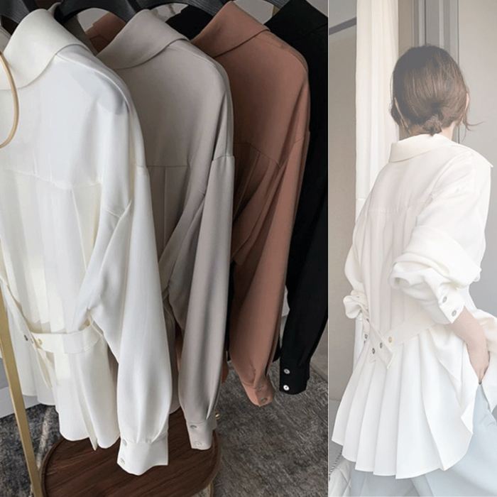 ブラウス レディース プリーツ ペプラム ウエストマーク エレガント おしゃれ 長袖 シフォン シフォンブラウス 無地 オフィス 通勤 白 黒 グレー Dazzle ダズル