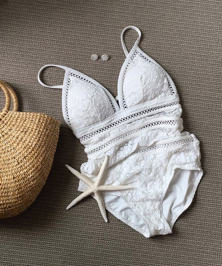 水着 ワンピース レース ビキニ 黒 白 ビーチウェア 体系カバー Dazzle ダズル