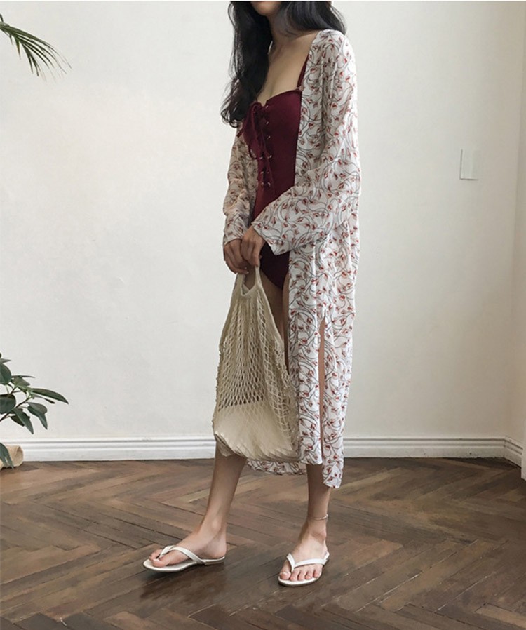 水着 ワンピース 谷間見せ レッド モノキニ ビーチウェア 体系カバー