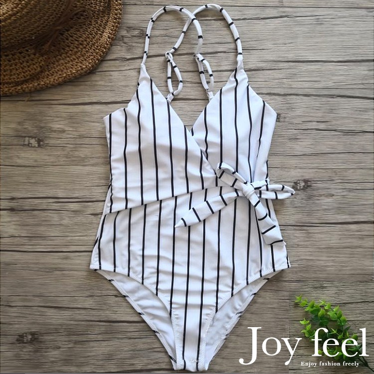 水着 ワンピース ブラジリアン ハイレグ ストライプ カシュクール 体系カバー